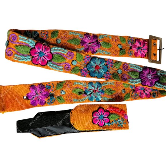 Peruvian Wool Woven Headband Belt Set Multicolor Floral Design - Picture 2 of 6